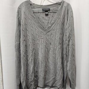 Ashley Stewart light Grey Cable knit v-neck sweater XL